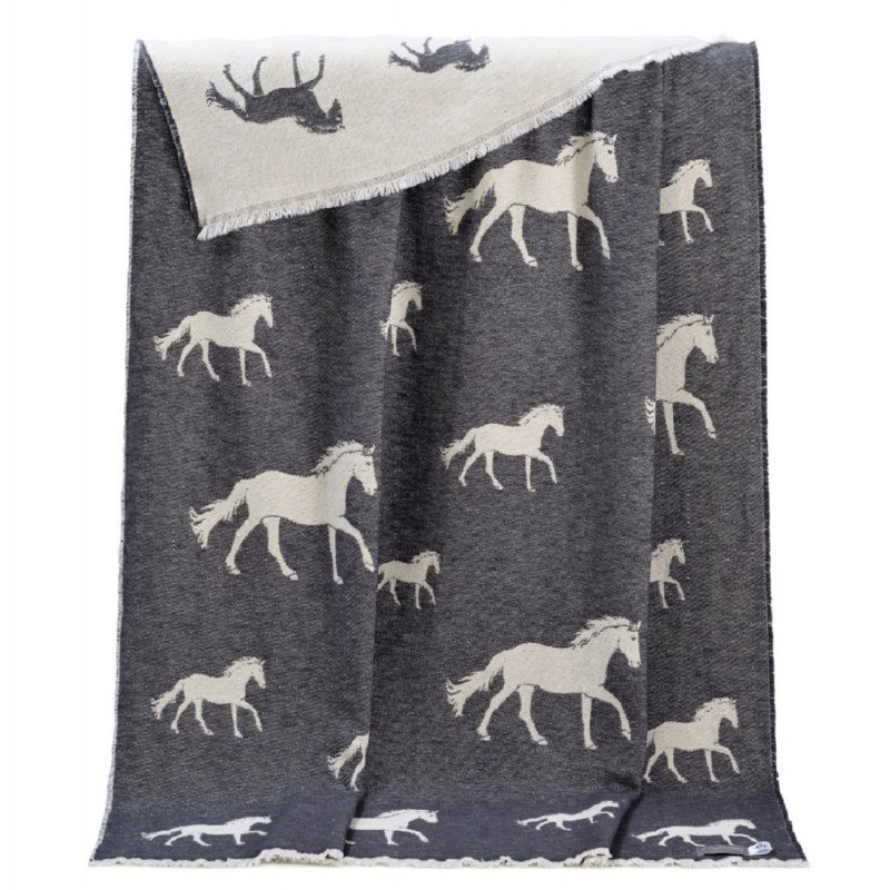 Pferde Decke für ReiterInnen / Baumwolldecke mit Pferdemuster zum Wenden